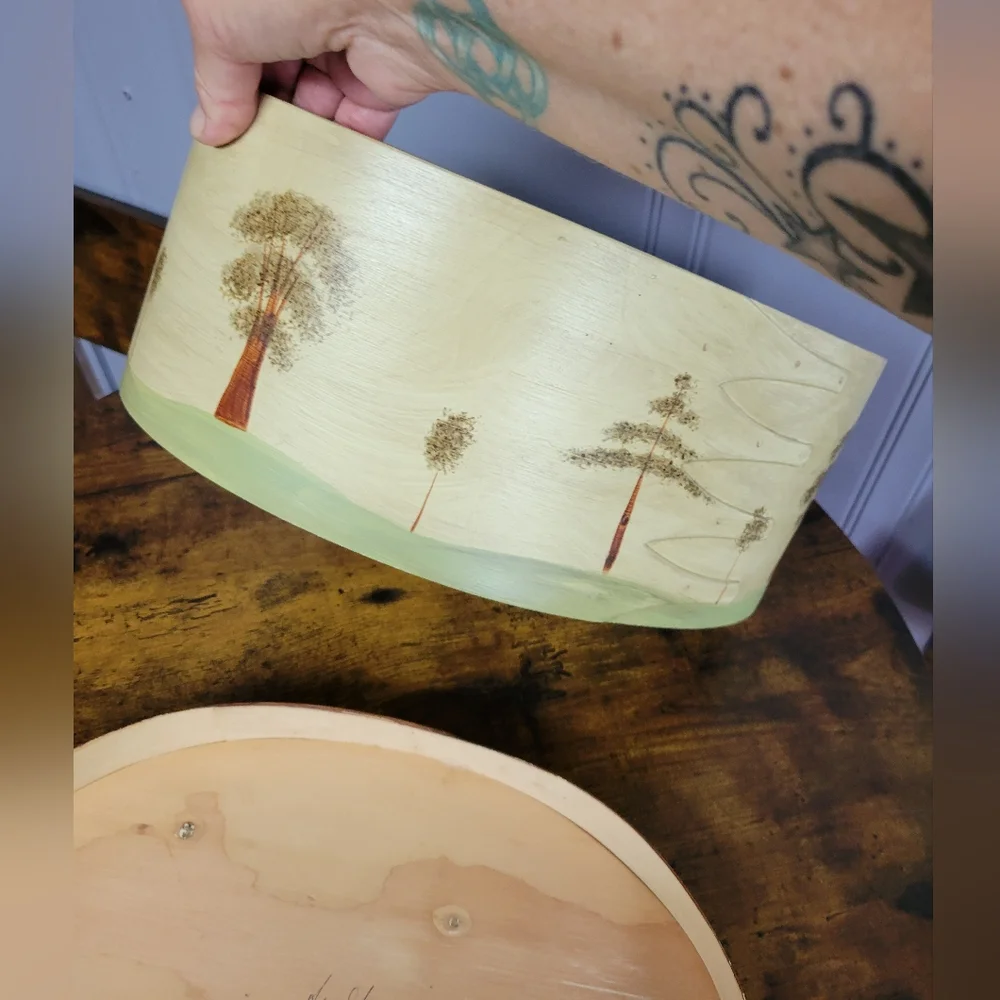 Vintage 1991 Oval Wooden,handpainted &signed shaker Box Tree Design